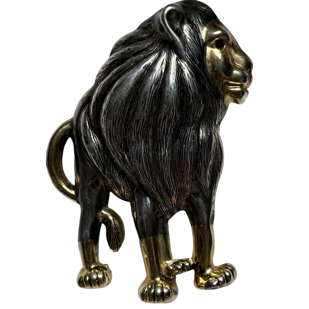 Mcm Massive Gold Black Silver Lion Brooch Or Pendent Large Vintage Jewelry 38$
